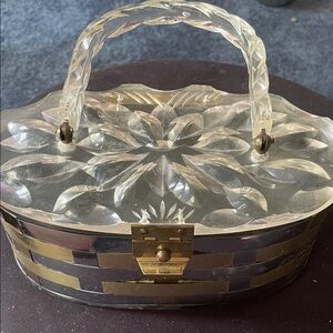 Vintage Clear Lucite Handbag with metal  Accents